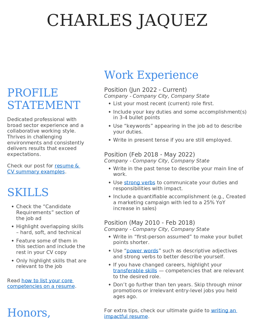 CV Template Achiever 2 – Vorschau